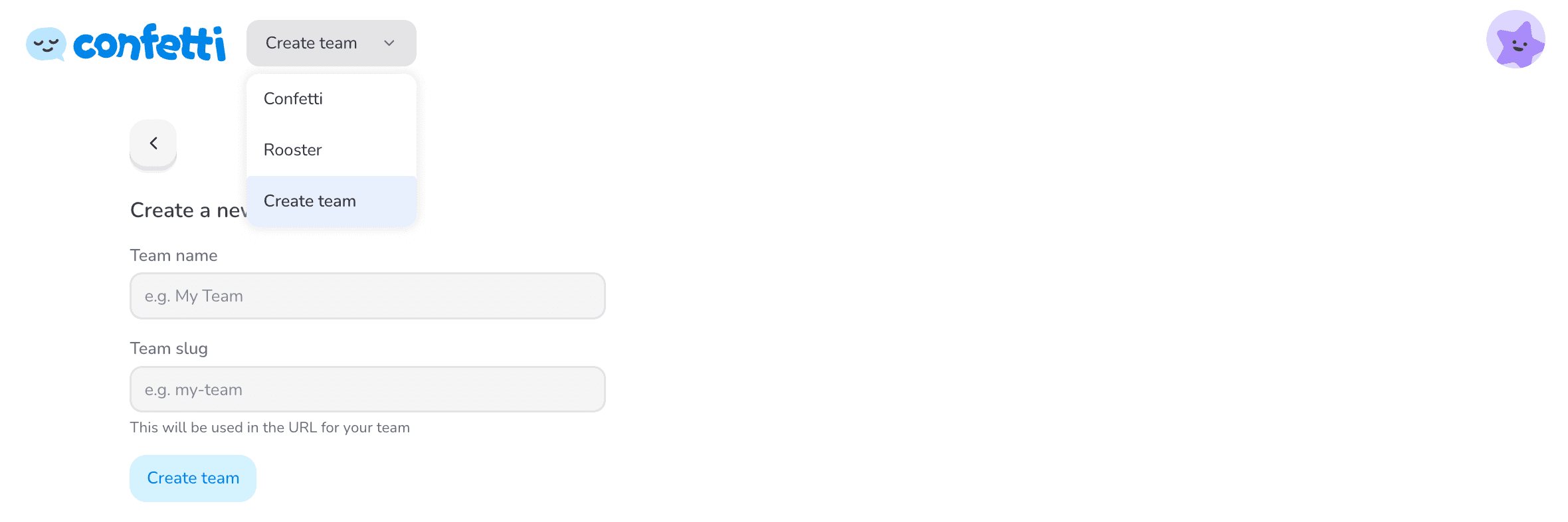 Create team dialog